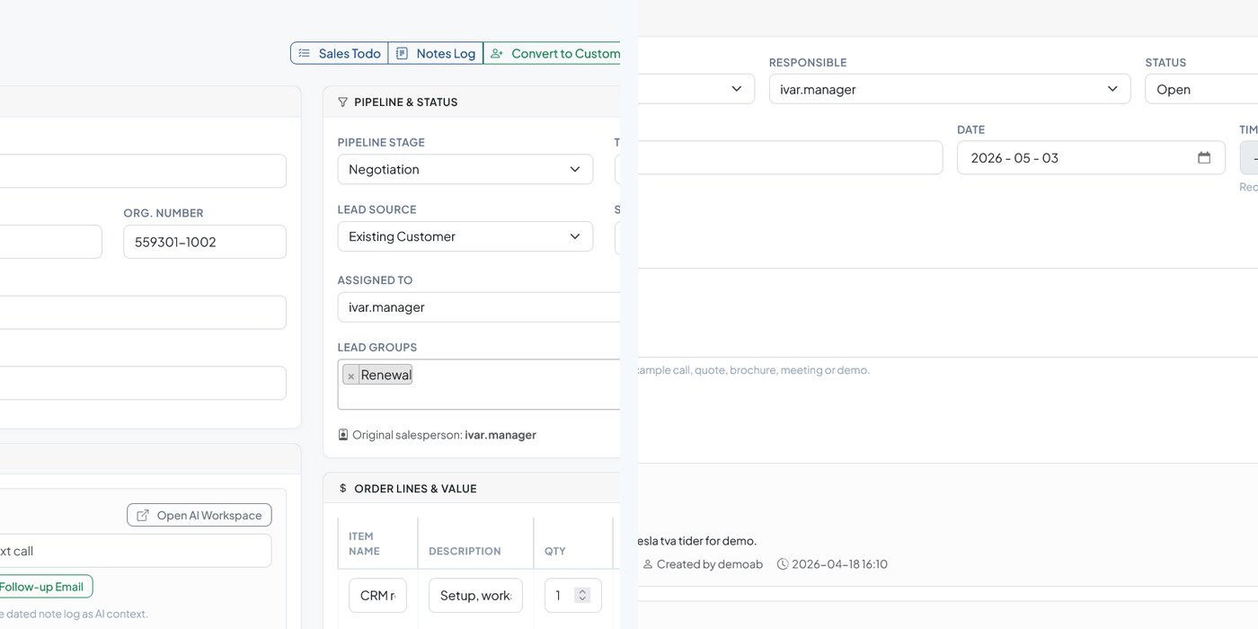 WF CRM lead and sales todo views